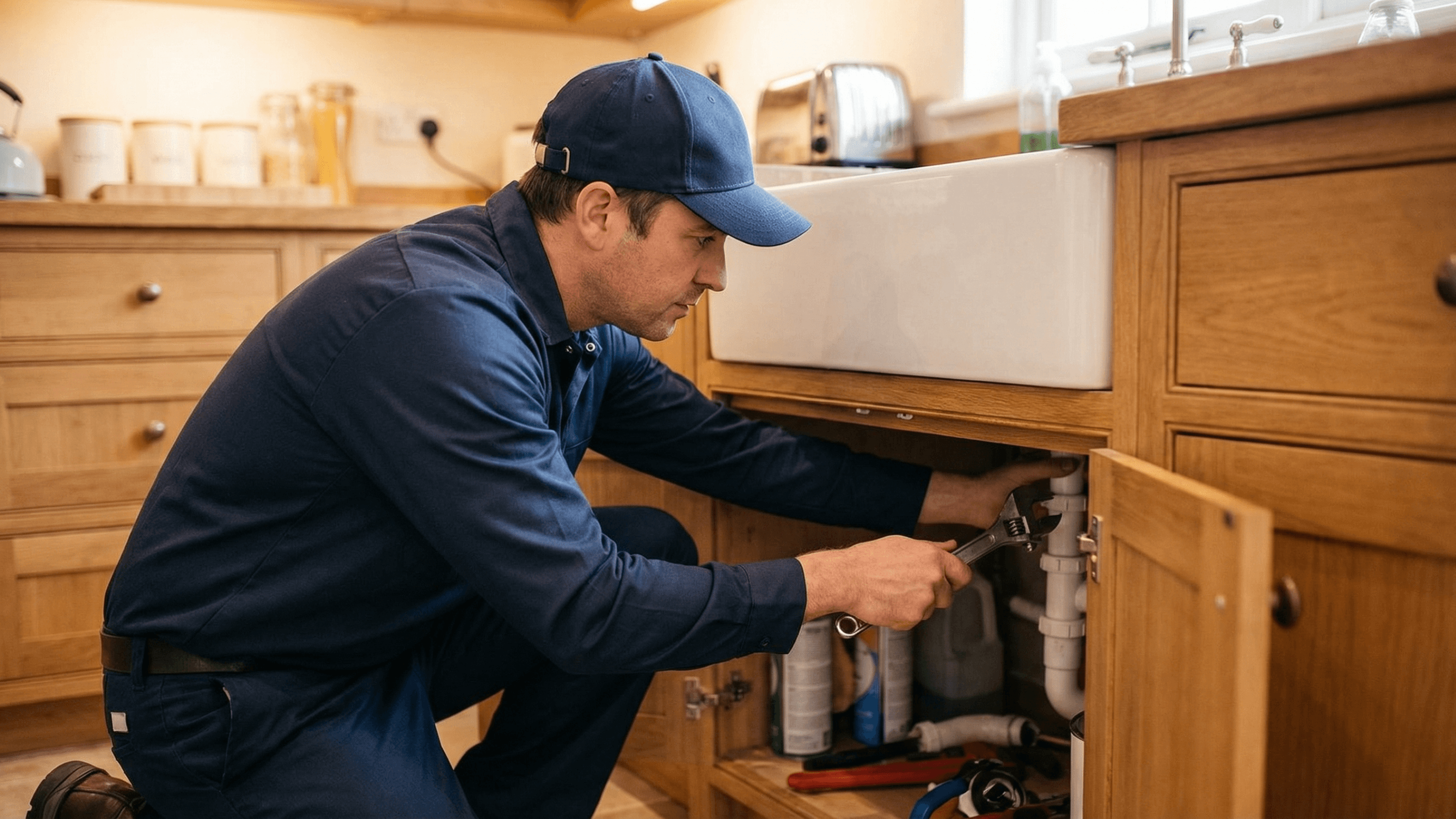 Professional plumber at work